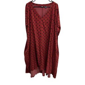 Lands End Red Black Polka Dot V Neck Sleeveless Dress 3X
